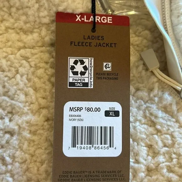 NEW Eddie Bauer Ivory Fleece Jacket - Picture 2 of 8